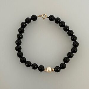 14k real gold Black Onyx real pearl Bracelet